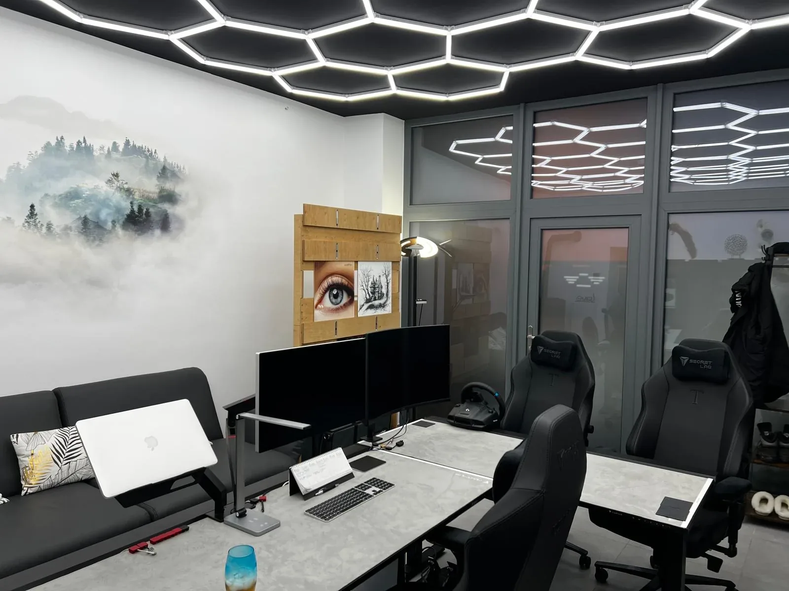 Office interior with printed feature wall